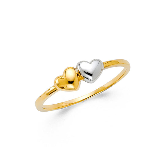 14K Two-Tone Gold Women's Double Heart Ring