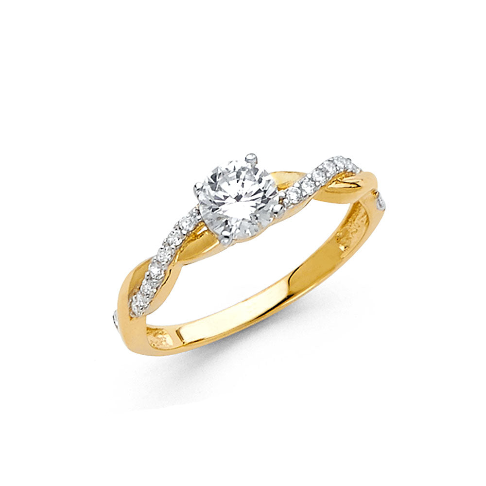 14K Yellow Gold Women’s Twisted Shank Solitaire CZ Ring