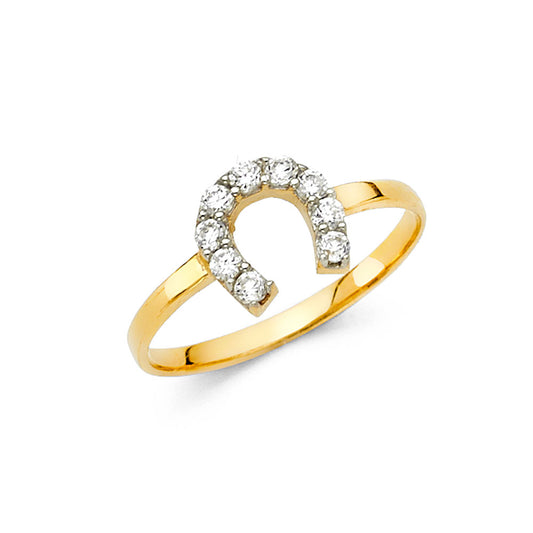 14K Two-Tone Gold Horseshoe CZ Ring