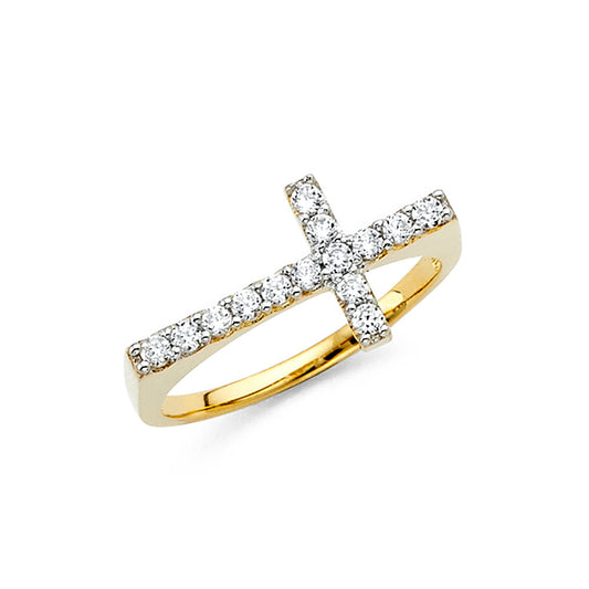 14K Two-Tone Gold Cross CZ Ring