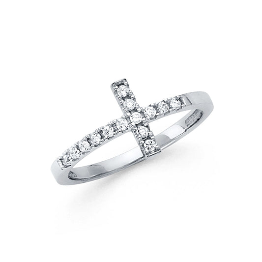14K White Gold Cross CZ Ring