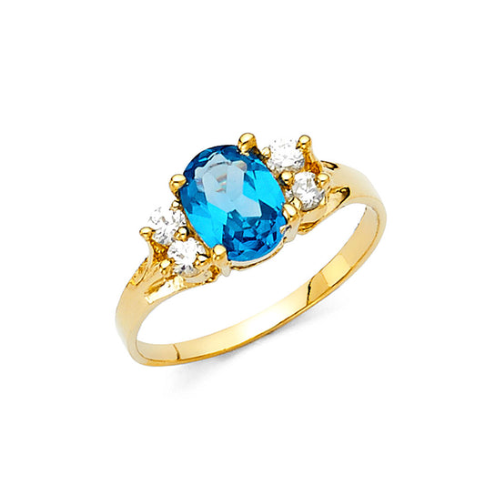 14K Yellow Gold Aquamarine CZ Three-Stone Ring