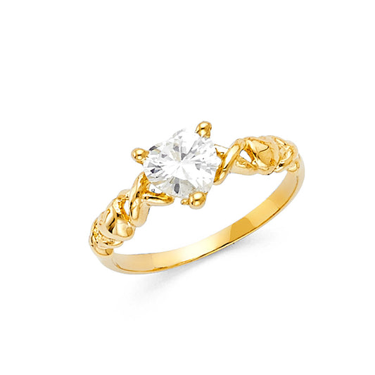 14K Yellow Gold White CZ Heart Solitaire Women’s Ring