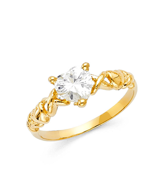 14K Yellow Gold White CZ Heart Solitaire Women’s Ring