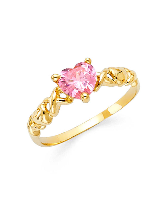 14K Yellow Gold Pink CZ Heart Solitaire Women’s Ring