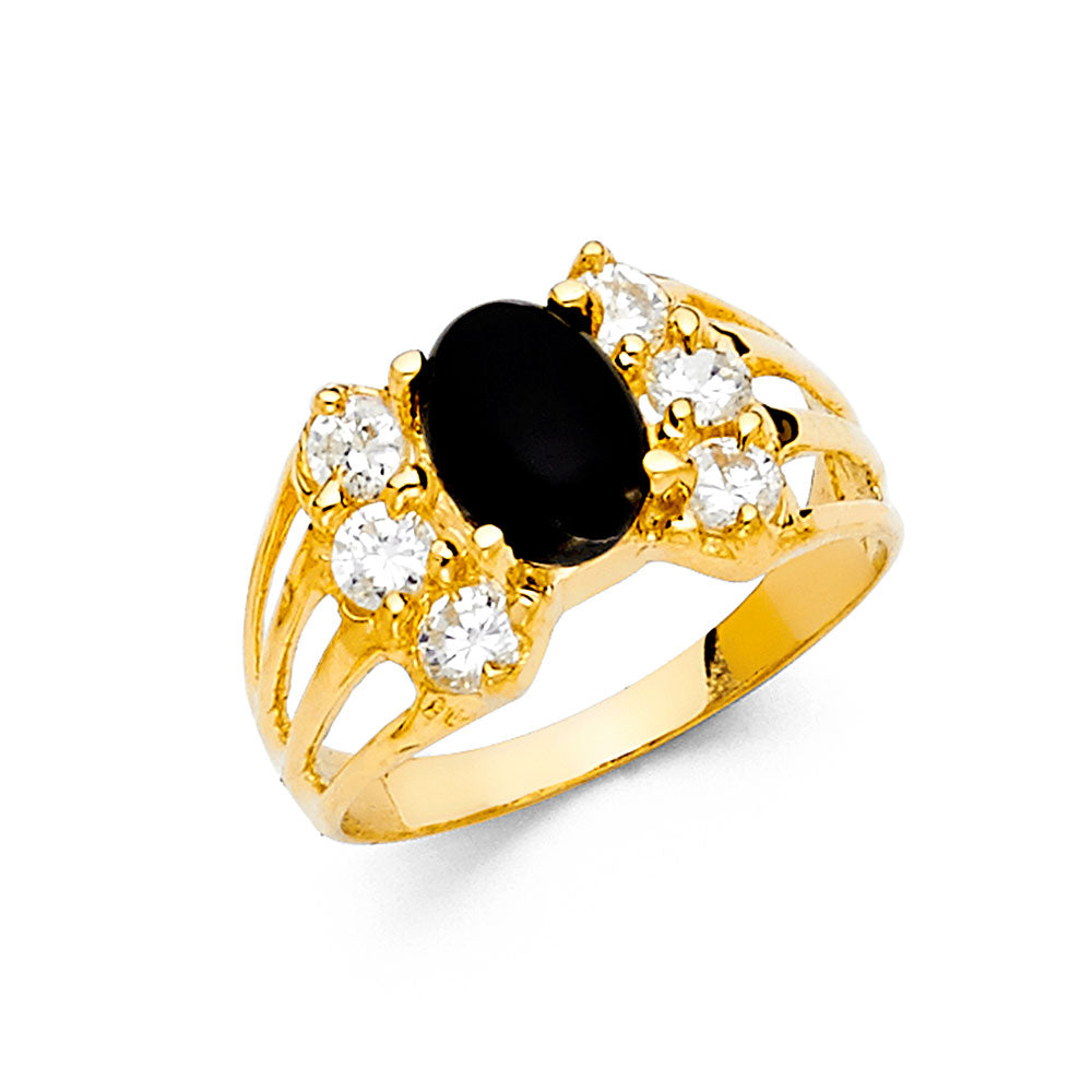 14K Yellow Gold Black CZ Cluster Ring