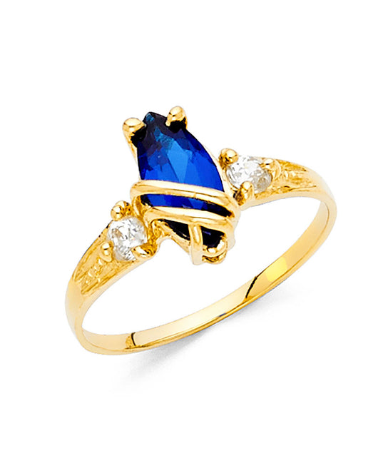 14K Yellow Gold Synthetic Sapphire Blue CZ Pear Solitaire Women’s Ring