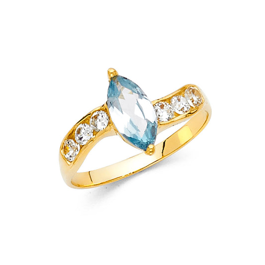 14K Yellow Gold Aquamarine CZ Marquise Solitaire Women’s Ring