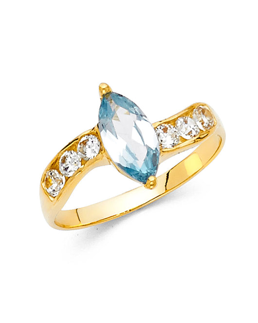 14K Yellow Gold Aquamarine CZ Marquise Solitaire Women’s Ring