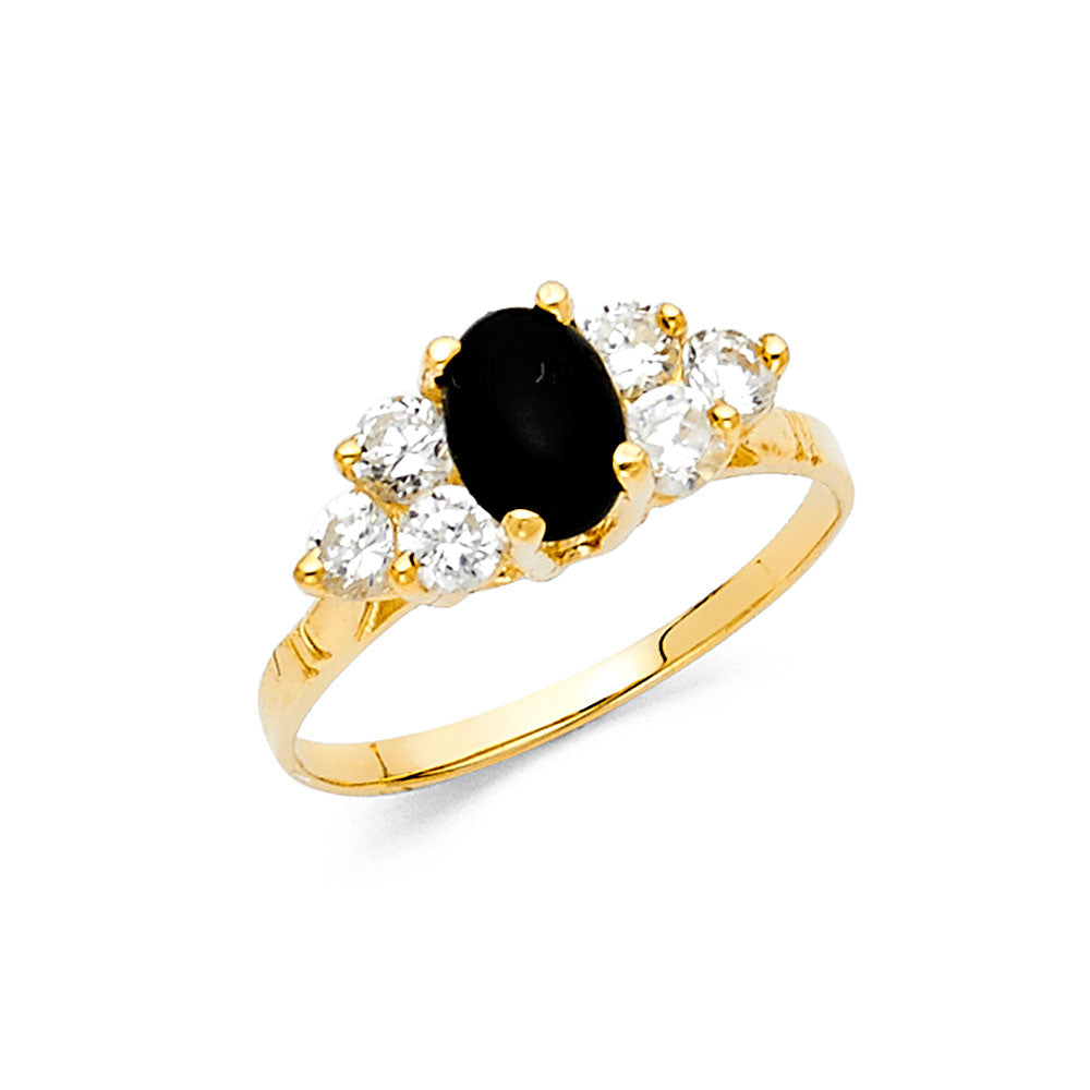 14K Yellow Gold Women’s Oval Black CZ Halo White CZ Ring