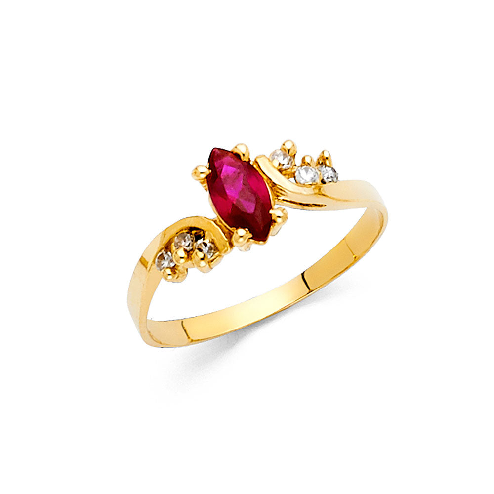 14K Yellow Gold Marquise Synthetic Red Ruby CZ Ring