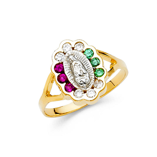 14K Yellow Gold Women’s Virgin Guadalupe Multicolor CZ Ring