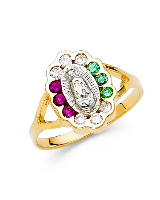 14K Yellow Gold Women’s Virgin Guadalupe Multicolor CZ Ring