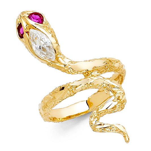 14K Yellow Gold Snake Design CZ Ring