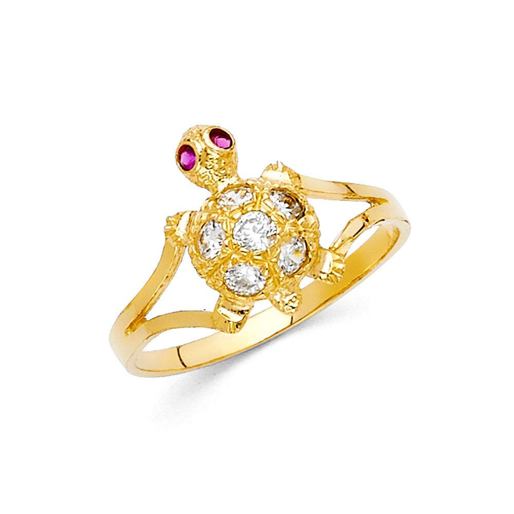 14K Yellow Gold Turtle Design CZ Ring