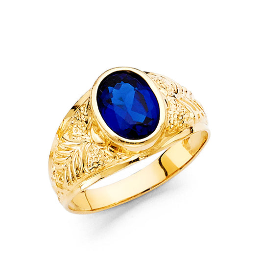 14K Yellow Gold Children’s / Teen’s Oval Ring with Synthetic Blue Stone