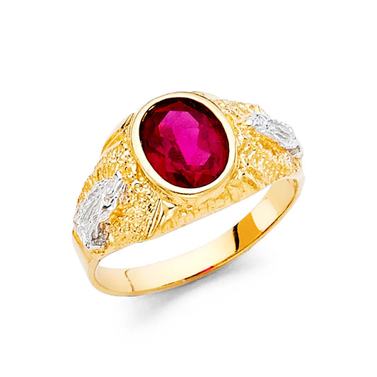 14K Two-Tone Gold Children’s / Teen’s Virgen de Guadalupe Ring with Synthetic Red Stone
