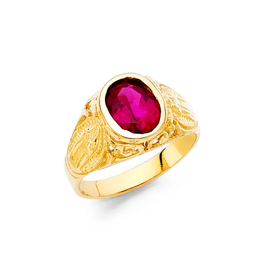14K Yellow Gold Children’s / Teen’s Virgen de Guadalupe Ring with Synthetic Red Stone
