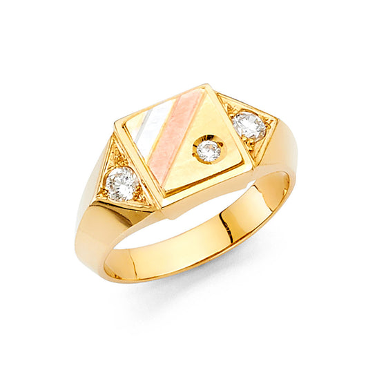 14K Tri-Color Gold Children’s / Teen’s Geometric Design Ring with Cubic Zirconia
