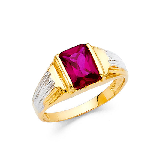 14K Two-Tone Gold Children’s / Teen’s Ring with Synthetic Ruby Stone