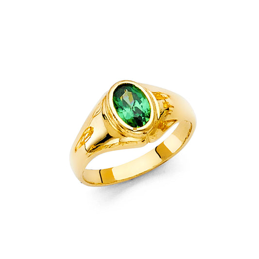 14K Yellow Gold Children’s Ring with Synthetic Oval-Cut Green Stone