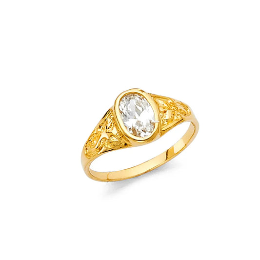 14K Yellow Gold Oval Solitaire CZ Children’s Ring