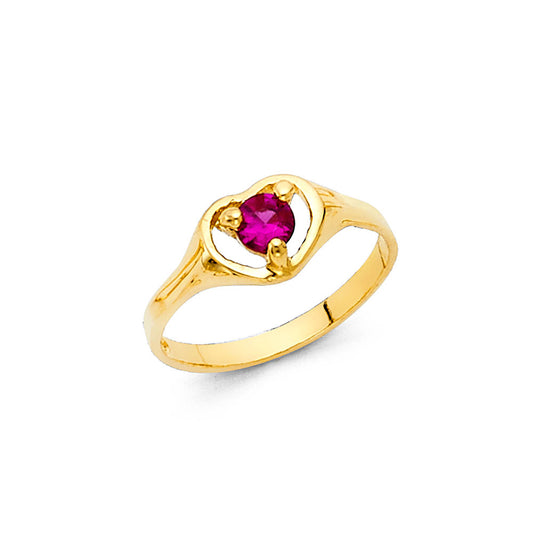 14K Yellow Gold Children’s Heart Design Ring with Ruby Red Cubic Zirconia