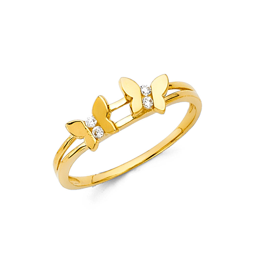 14K Yellow Gold Women’s Double Butterfly CZ Ring