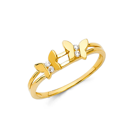 14K Yellow Gold Women’s Double Butterfly CZ Ring