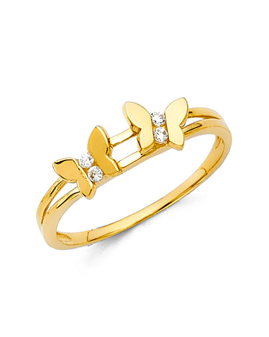14K Yellow Gold Women’s Double Butterfly CZ Ring