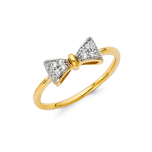 14K Two-Tone Gold Bow CZ Ring