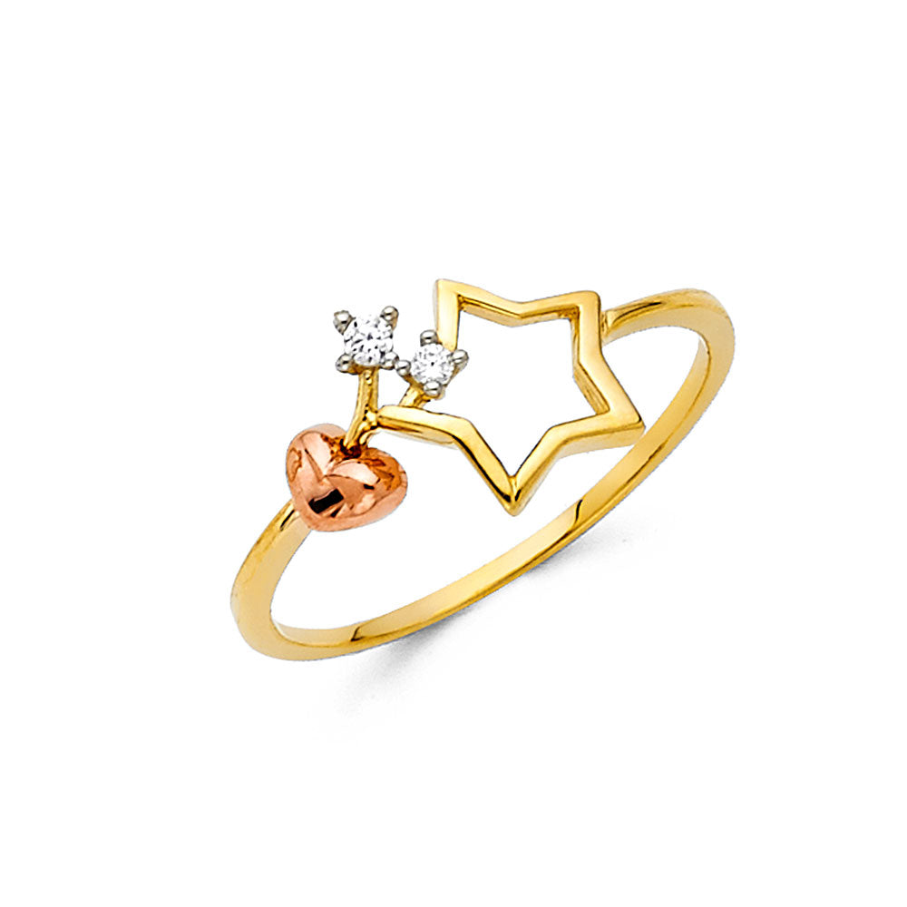 14K Two-Tone Gold Star & Heart CZ Ring