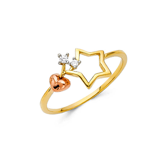 14K Two-Tone Gold Star & Heart CZ Ring