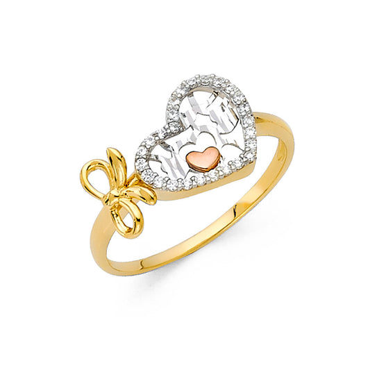14K Yellow Gold Women’s CZ Heart Ring
