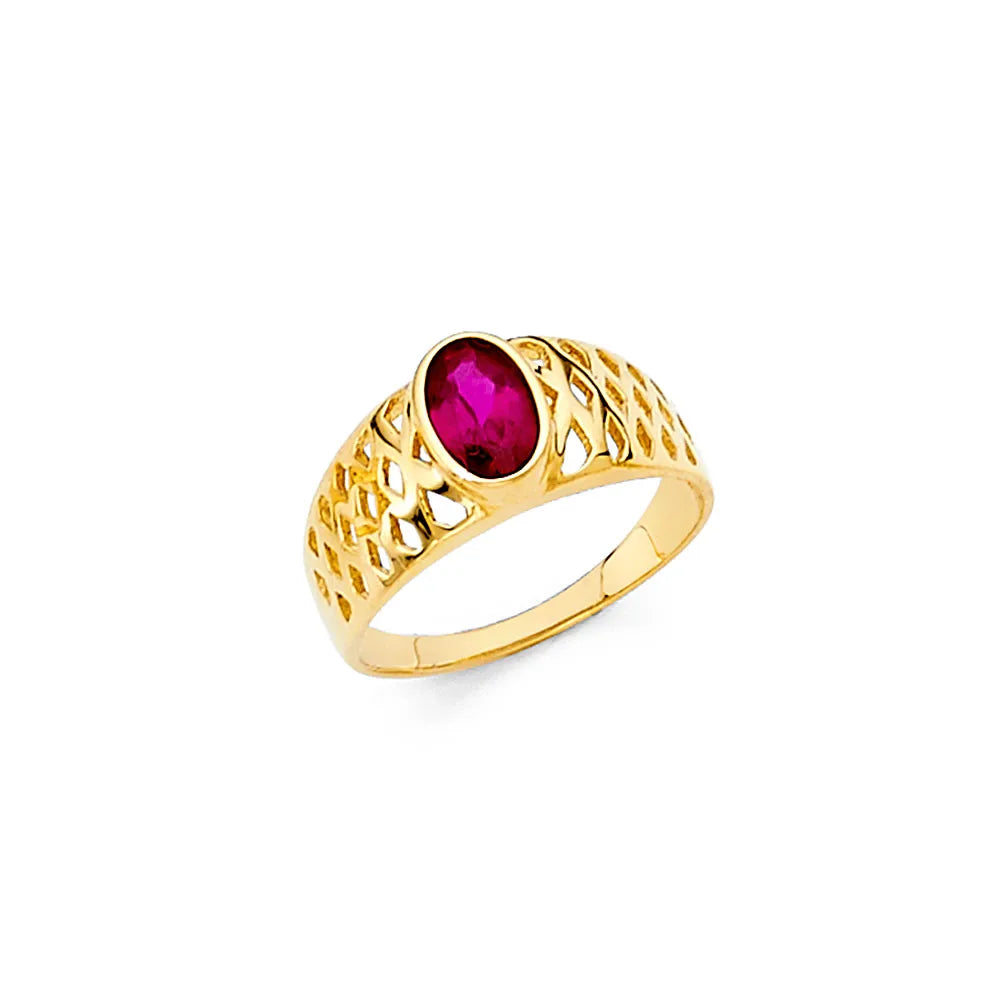 14K Yellow Gold Oval Synthetic Red Ruby CZ Children’s Ring