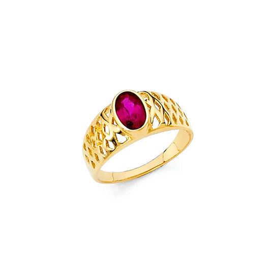 14K Yellow Gold Oval Synthetic Red Ruby CZ Children’s Ring