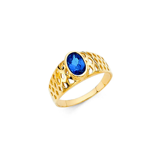 14K Yellow Gold Oval Synthetic Sapphire Blue CZ Children’s Ring