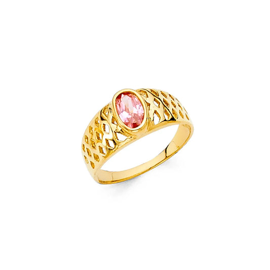 14K Yellow Gold Oval Pink CZ Children’s Ring