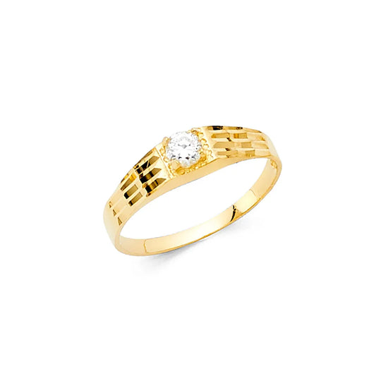 14K Yellow Gold Children’s Diamond-Cut Design CZ Ring