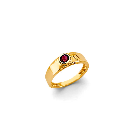 14K Yellow Gold Children’s Synthetic Red Ruby CZ Bezel Ring