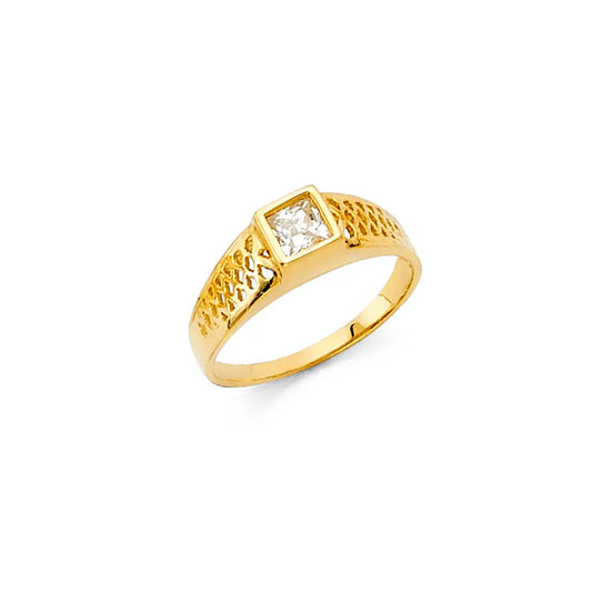 14K Yellow Gold Children’s Princess Cut CZ Filigree Ring