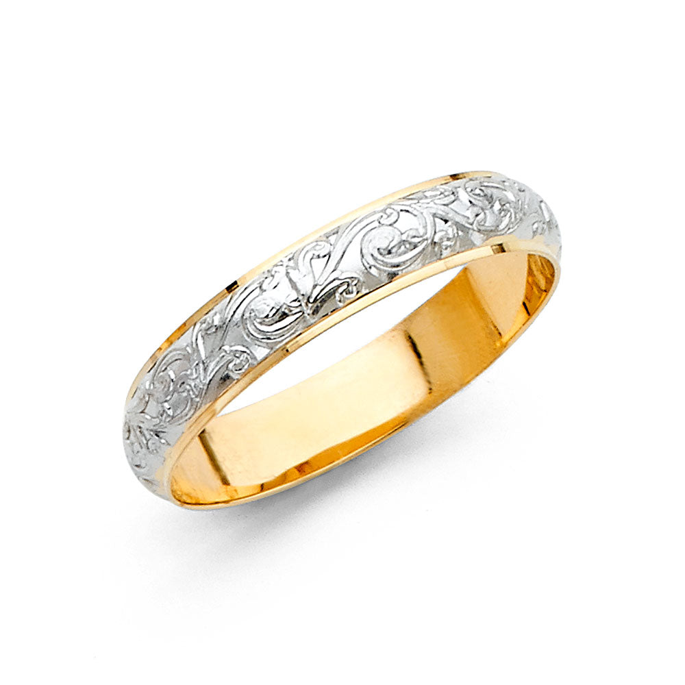 14K Two-Tone Gold Engraved Filigree 4mm Men's Wedding Band