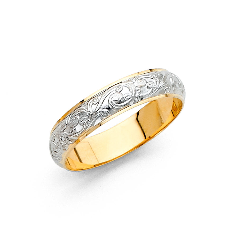 14K Two-Tone Gold Engraved Filigree 4mm Women's Wedding Band