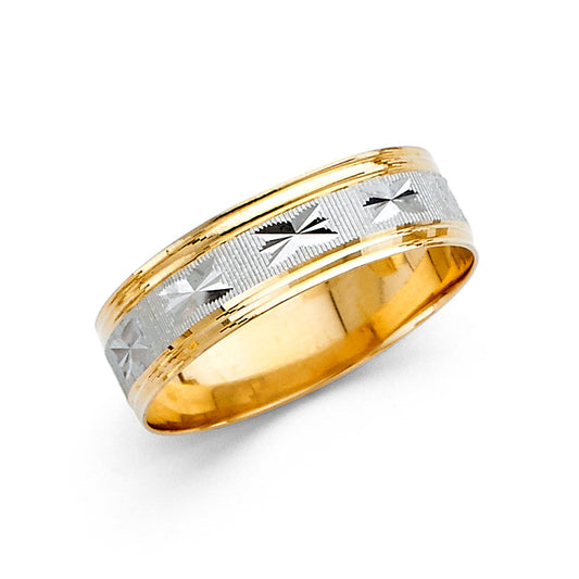 14K Two-Tone Gold Diamond-Cut Starburst 6mm Men's Wedding Band