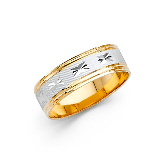 14K Two-Tone Gold Diamond-Cut Starburst 6mm Women's Wedding Band