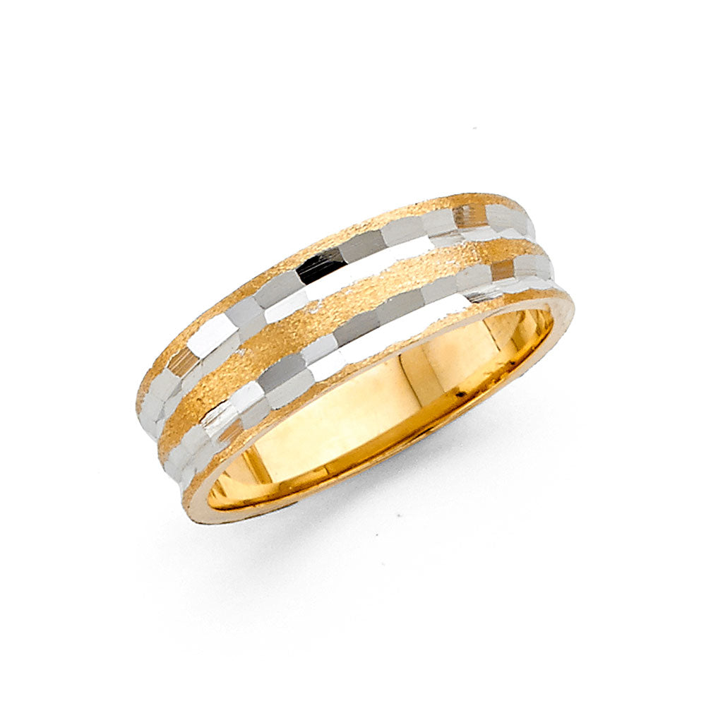 14K Two-Tone Gold Diamond-Cut Edge 6mm Women's Wedding Band