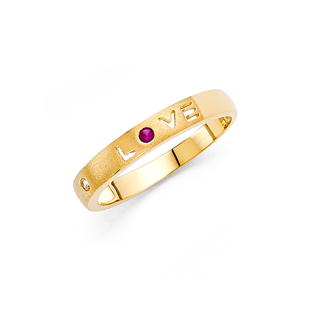 14K Yellow Gold Women's Love Band with Synthetic Red Ruby CZ