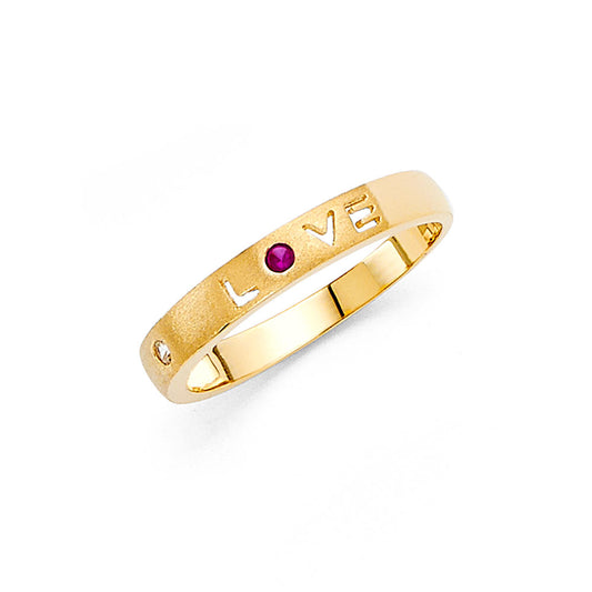 14K Yellow Gold Women's Love Band with Synthetic Red Ruby CZ