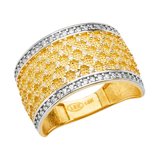 14K Two-Tone Gold Wide Pavé CZ Band Ring