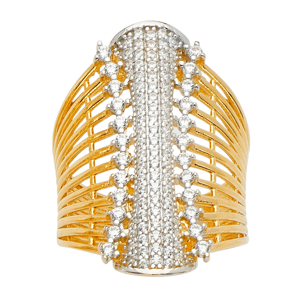 14K Yellow Gold Women's Multi-Band Pavé CZ Statement Ring